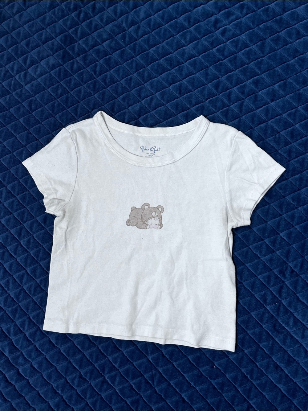 Brandy Melville White Short-Sleeve Tee with Bear Graphic - 100% Cotton - Casual